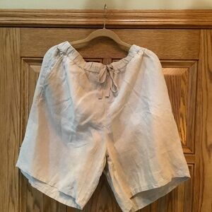 Eileen Fisher Beige Linen Shorts it Tie Waist